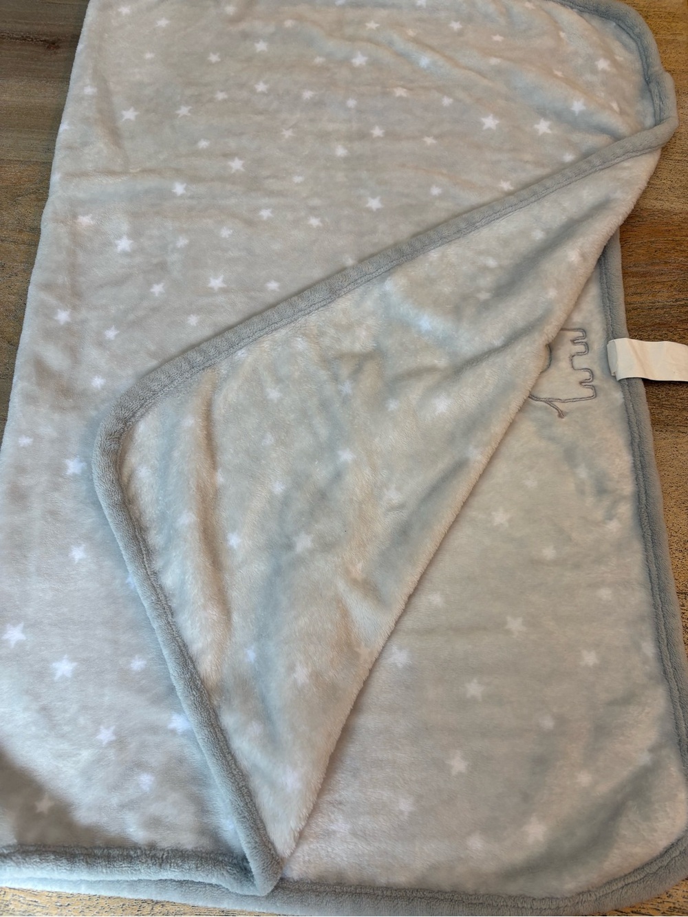 Parent’s Choice Baby Blanket Gray Elephant Stars Plush Fleece EUC Neutral - Picture 6 of 6